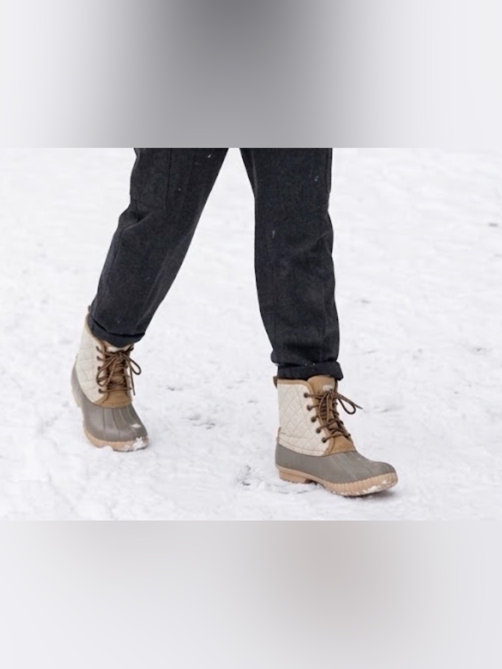 Marley Lilly Women's Monogram Rain Duck Lace Up Beige/Gray Boots sz 7 winter